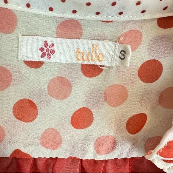 Tulle Polka Dot Ruffle Collar Mixed Print Blouse S - Picture 7 of 11